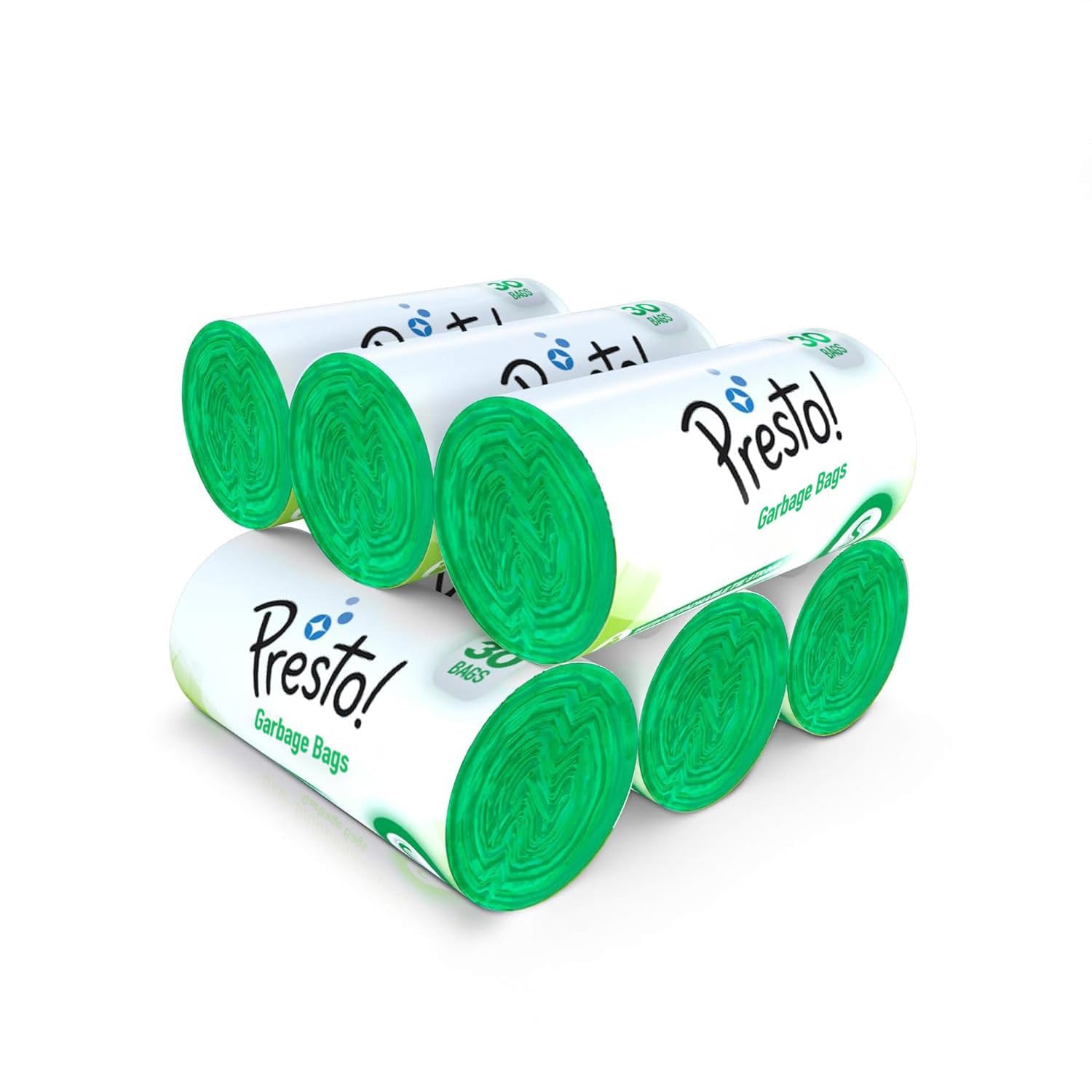 Amazon Brand - Presto! Garbage Bags | Small | 180 Count | 30 Bags X 6 Rolls | 17 X 19 Inches | For Wet Waste | Green
