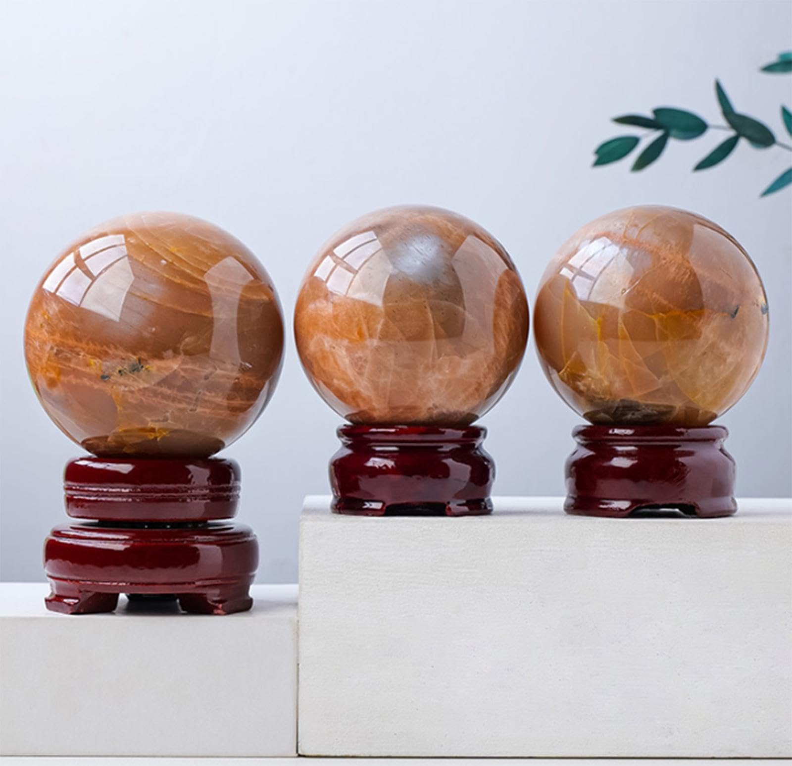 Bola de Piedra Lunar Naranja, Bola de Cristal Natural, Bola de Adivinación Pulida, Esfera de Cristal Curativa, Bola Decorativa, Decoración de Habitación de Meditación Reiki Chakra,55-60mm