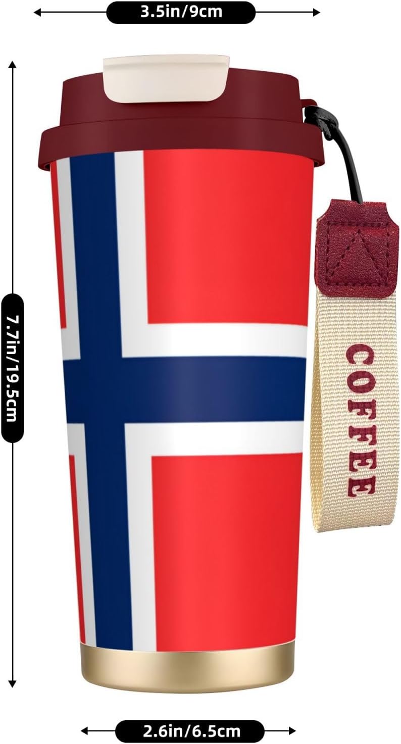 Unique Customized Coffee Mug - Insulated Stainless Steel Tumbler for Travel, Home & Office - 17 oz Norwegian flag Red