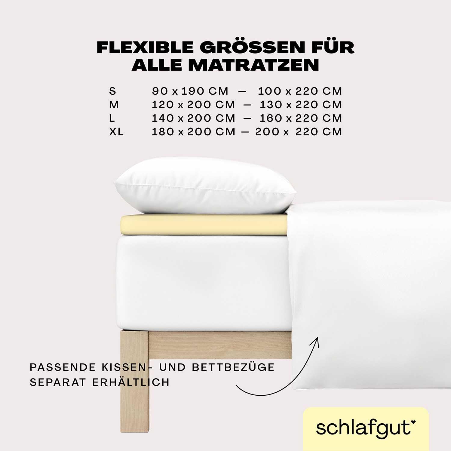schlafgut Easy Topper Spannbettlaken 180x200 cm Jersey, Yellow Mid | Bettlaken, Spannbetttuch 200x200, 200x220 cm, Gelb, Topper, bis 10 cm Steg, Baumwolle Elasthan, OEKO-TEX