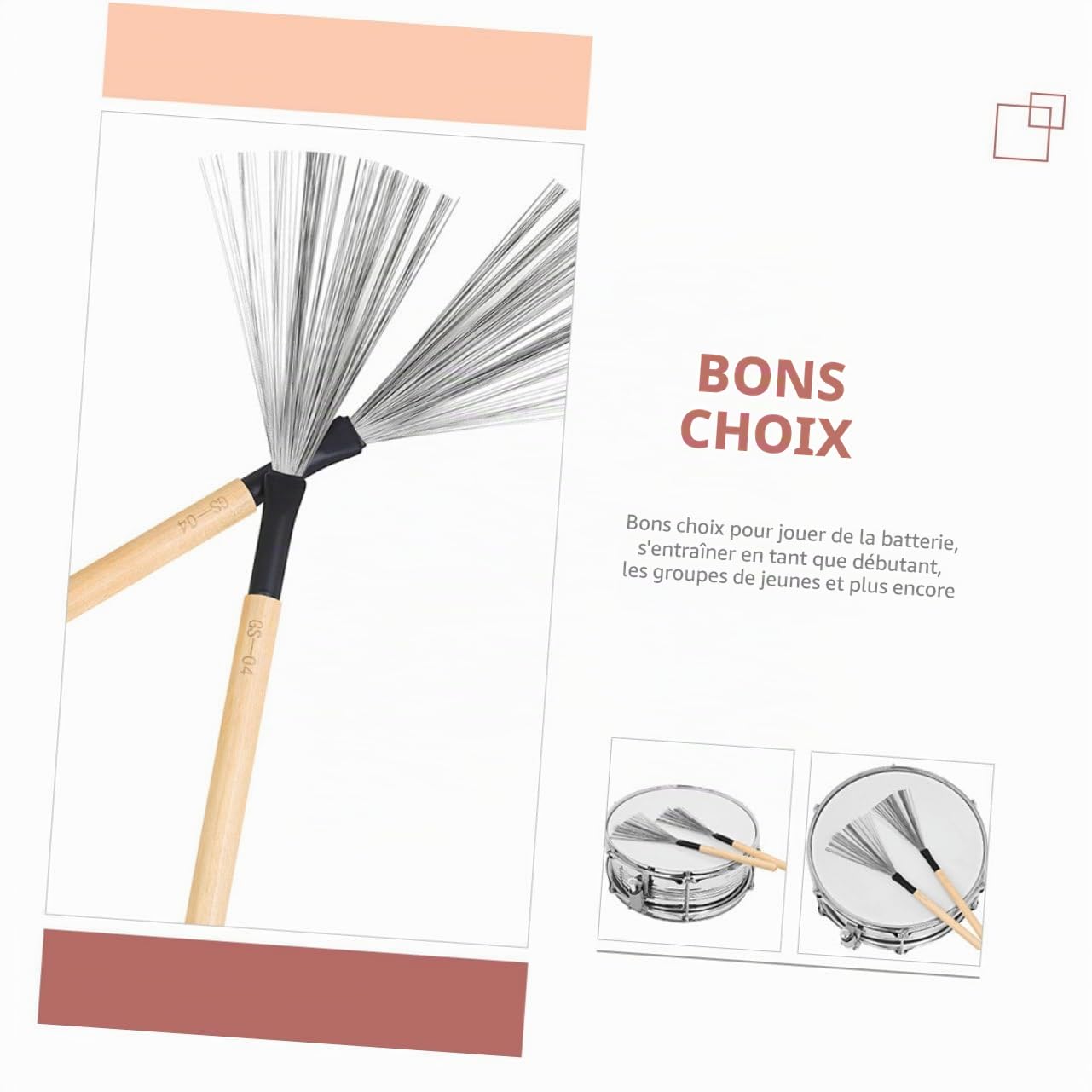 Brosse À Tambour En Fil D'Acier Avec Poignée En Bois 12.80 Pouces Balais Pour Batterie Jazz Accessoires De Percussions Pour Batteurs Débutants Et Professionnels