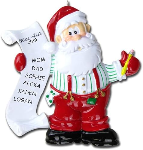 Adorno de Navidad familiar personalizado de la lista de Papá Noel