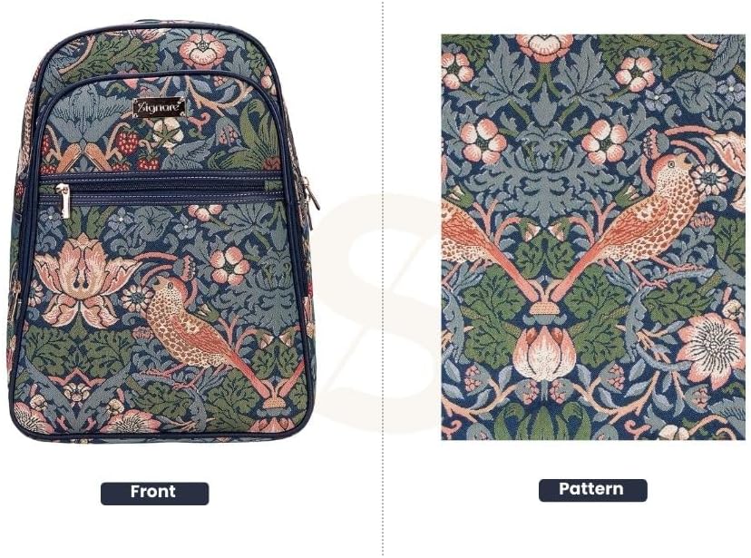 Signare Tapestry Backpack for Women Computer Rucksack Knapsack bookbags for women In William Morris Strawberry Thief Blue Design (BKPK-STBL)