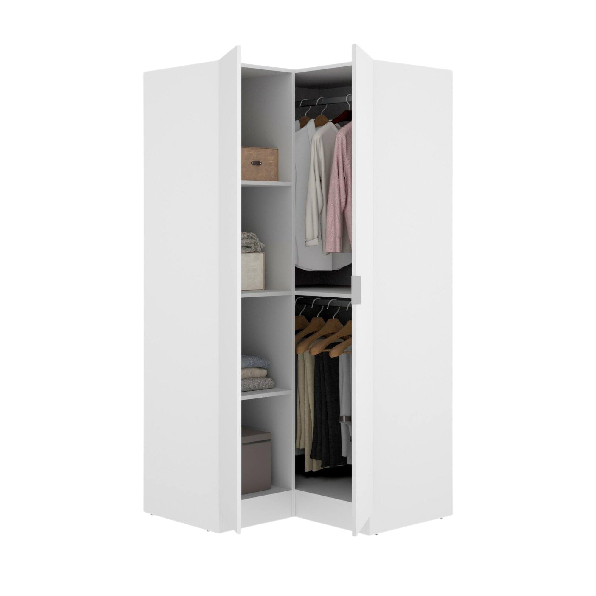 Dmora - Kleiderschrank 2 Türen Elgon, Eckschrank für Schlafzimmer, Eckschrank, 91x93h184 cm, Weiß