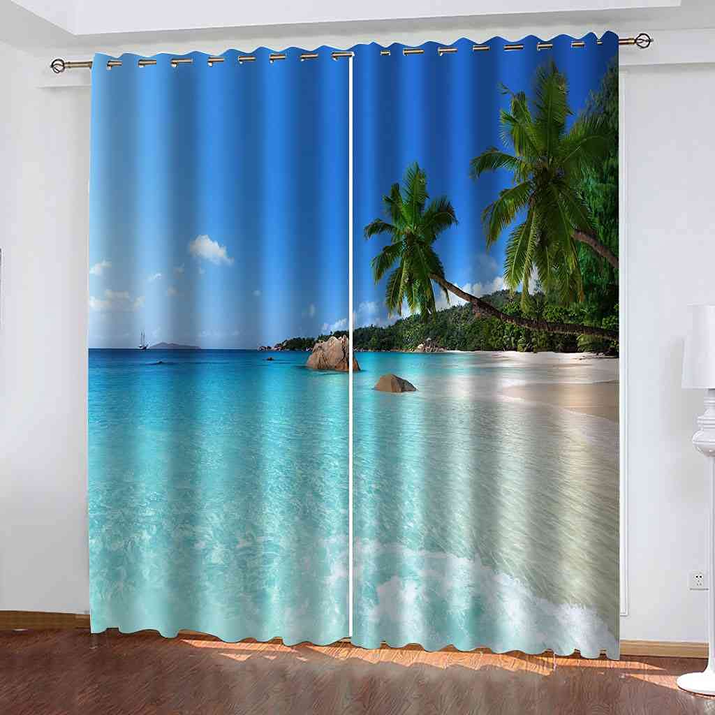 Rideau occultant enfant 264x160 cm paysage marin tropical à oeillets