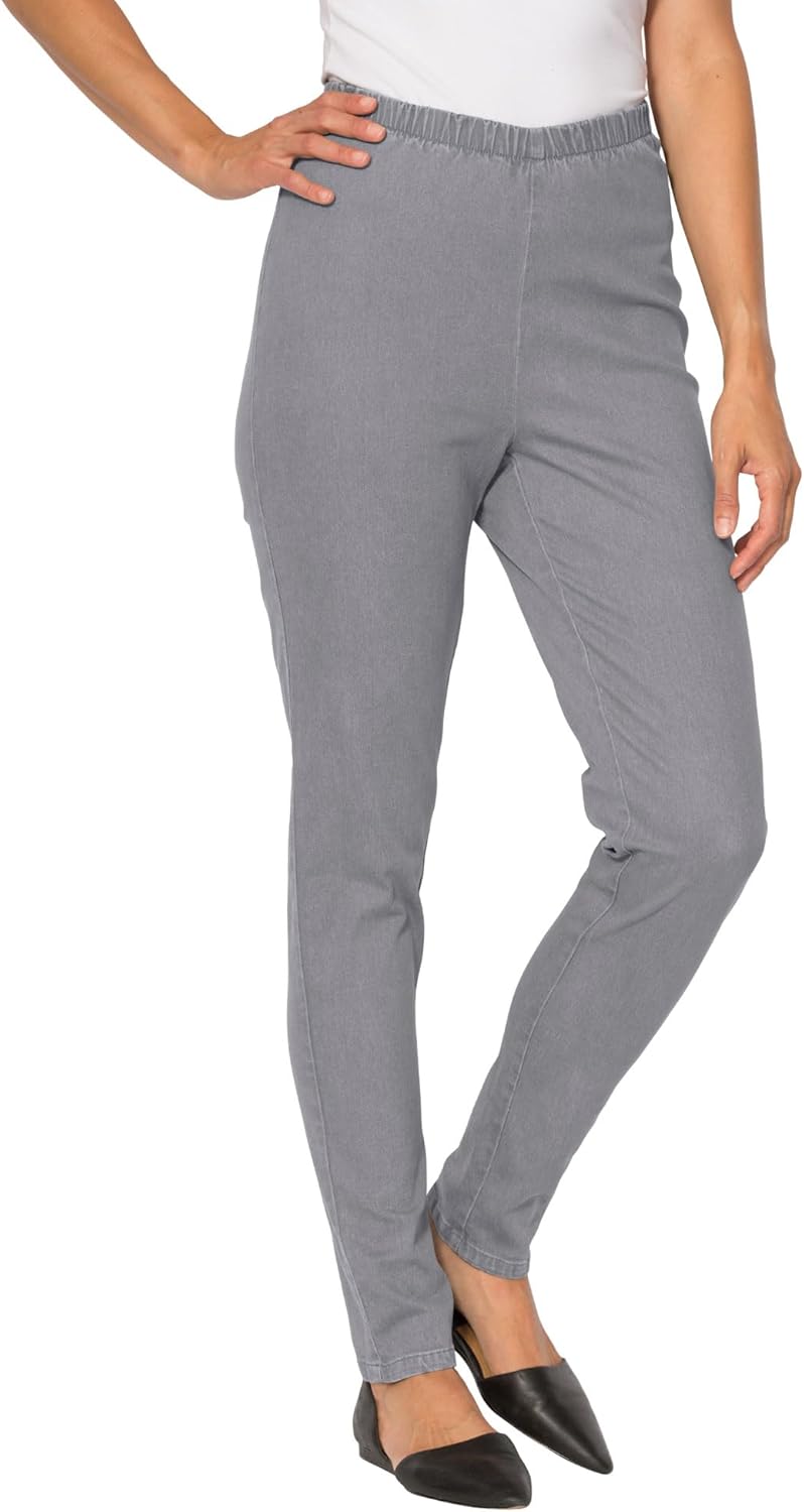 Woman Within Plus Size Pull-On Elastic-Waist Stretch Fineline Denim Jeans