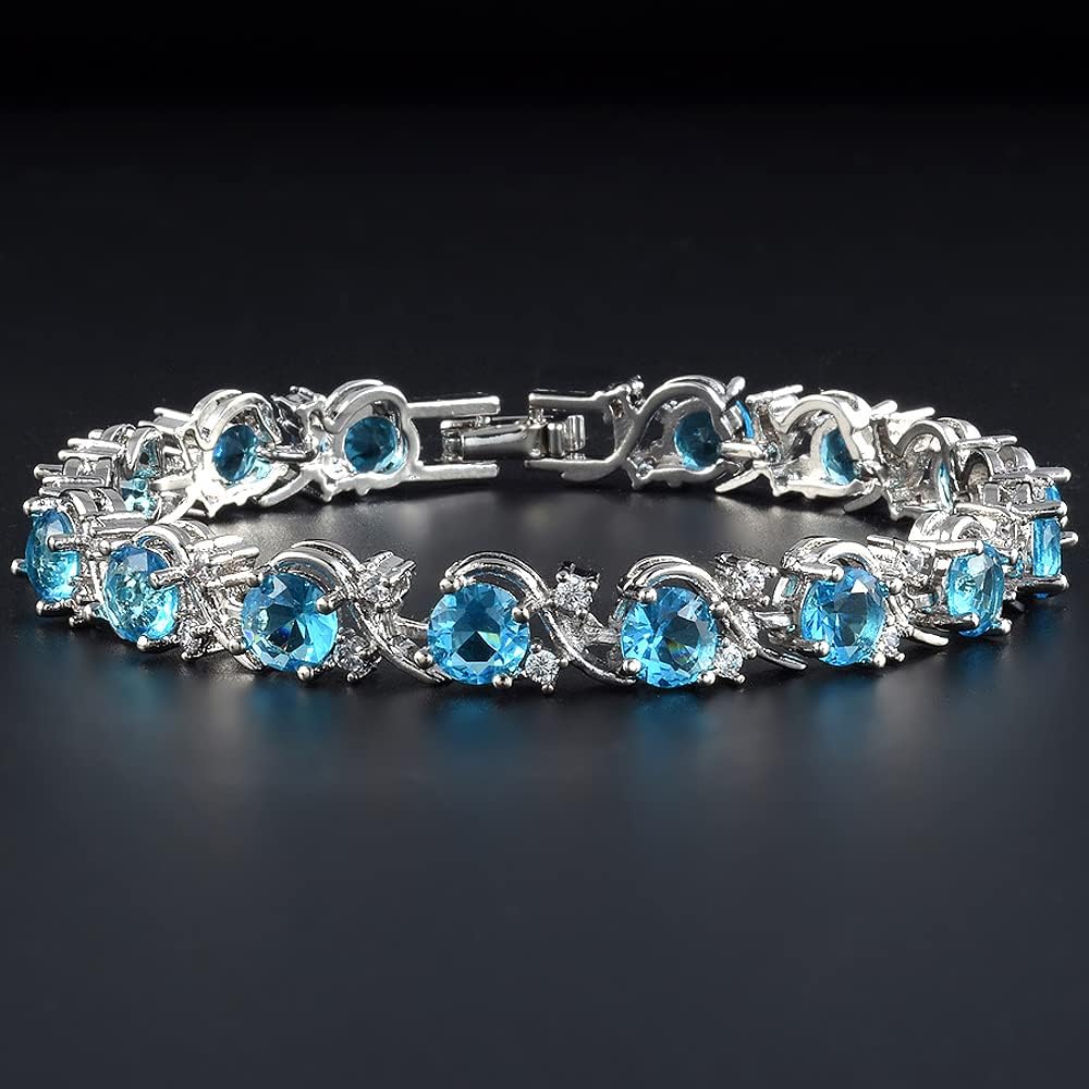 RIZILIA BLOSSOM Tennis Bracelet & Round Cut CZ [6 Colors available] in White Gold Plated, 7" - Image 2