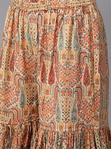 Image of ishin Women's Rayon Burgundy Embellished A-Line Kurta set With Skirt
