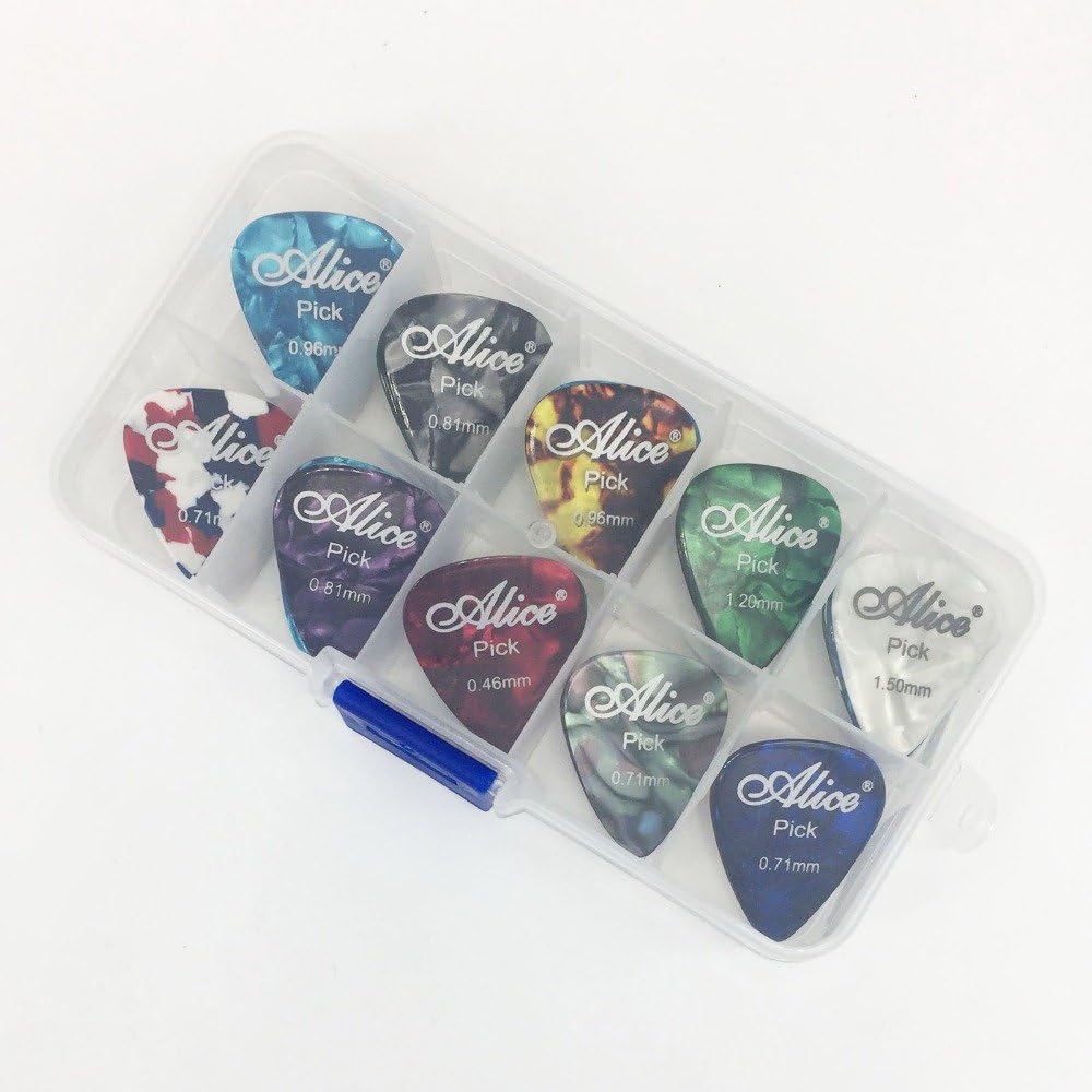 40 pieces Celluloid Guitar Picks + 1 Storage Box - Plectrum Thickness 0.46 0.71 0.81 0.96 1.2 1.5 mm Mix Mediator