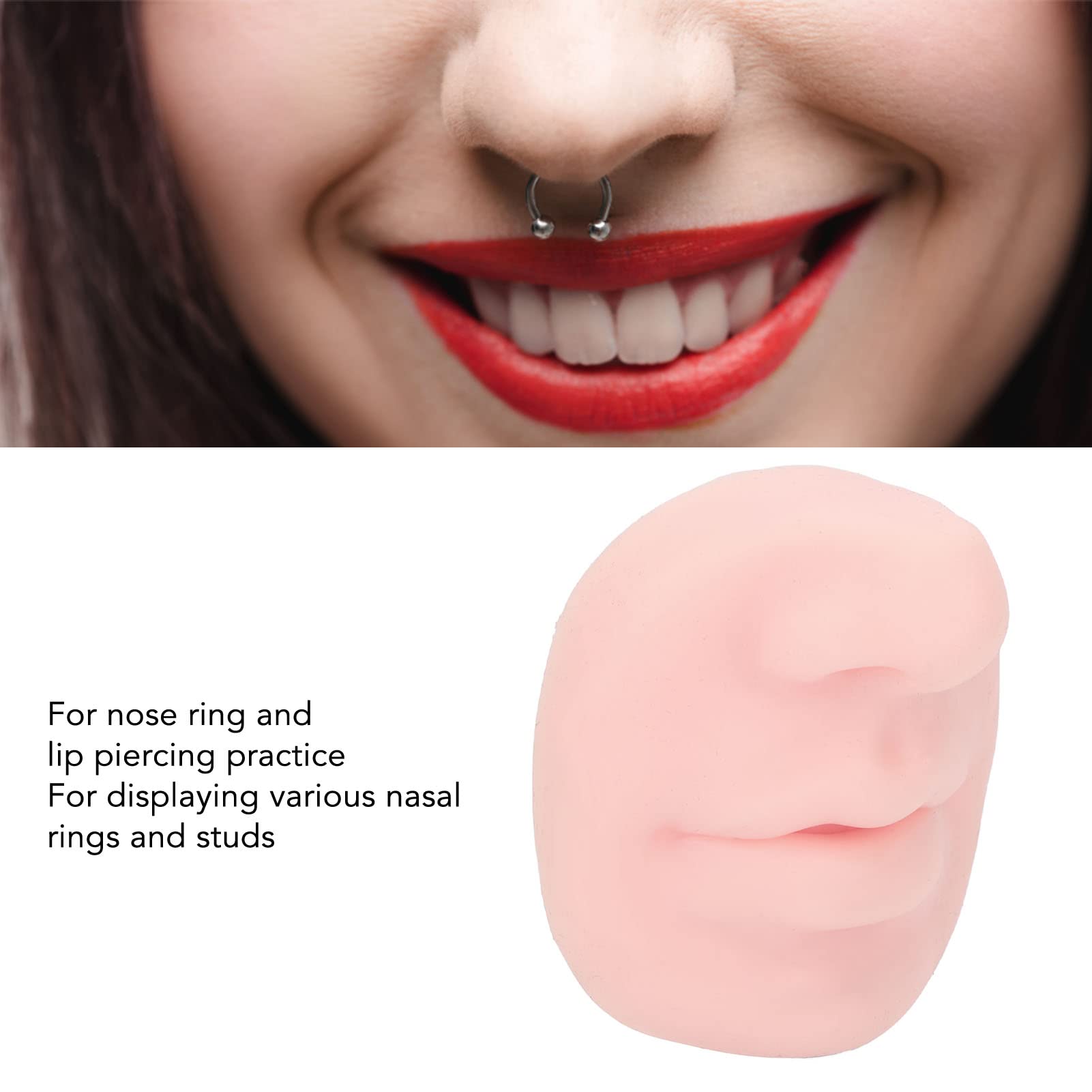 Silicone Nose Mode, Silicone Piercing Model, Nose Model for Piercing, with Mouth Flexible Soft Imitation Nose Model, Reusable Nose Displays, for Practice Training (Light Complexion)