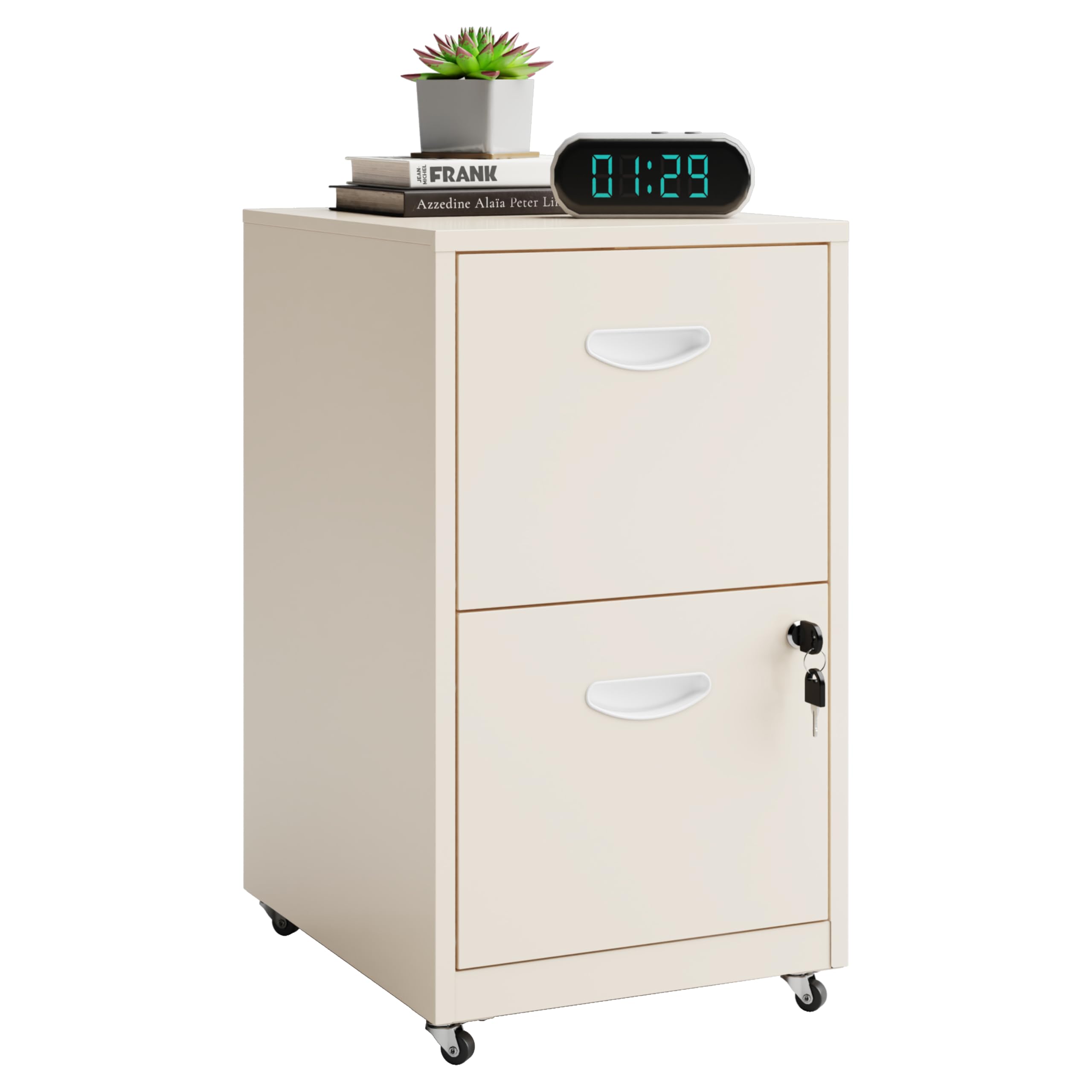 Polup 2 Drawer File Cabinet on Wheels, Mobile Two Drawer Filing Cabinet, Small Rolling Files Cabinets for Under Desk, Metal Filing Cabinets for Letter