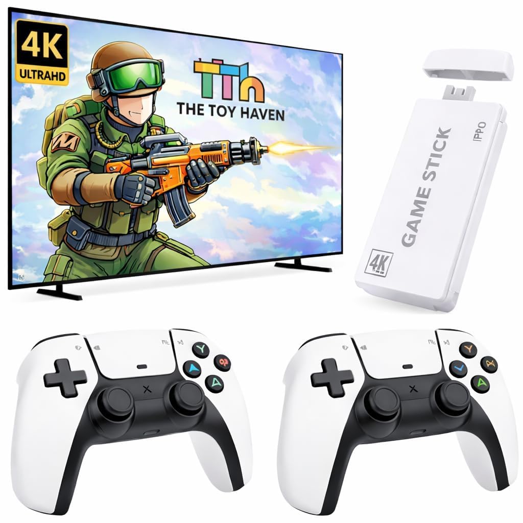 video game new -026 upgraded 4k tv video game gaming system, plug & play video tv games hd with wireless 2 controllers for men/women/girls/boys/adult/kids white