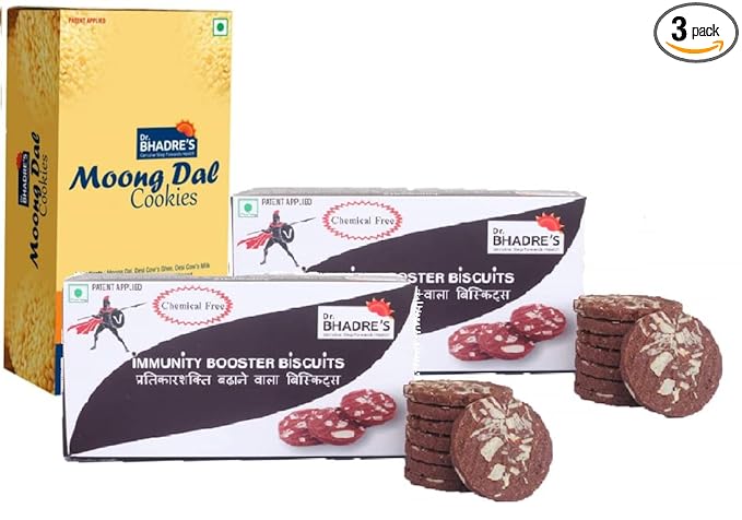 DR. BHADRE'S Moong Dal Cookies & Immunity Booster Biscuit, 700 gm (Pack of 3, 300 gm+ 200 x2 gm)| Cookies Gift Packs | Cookies Biscuit | Immunity Booster Biscuits for Kids