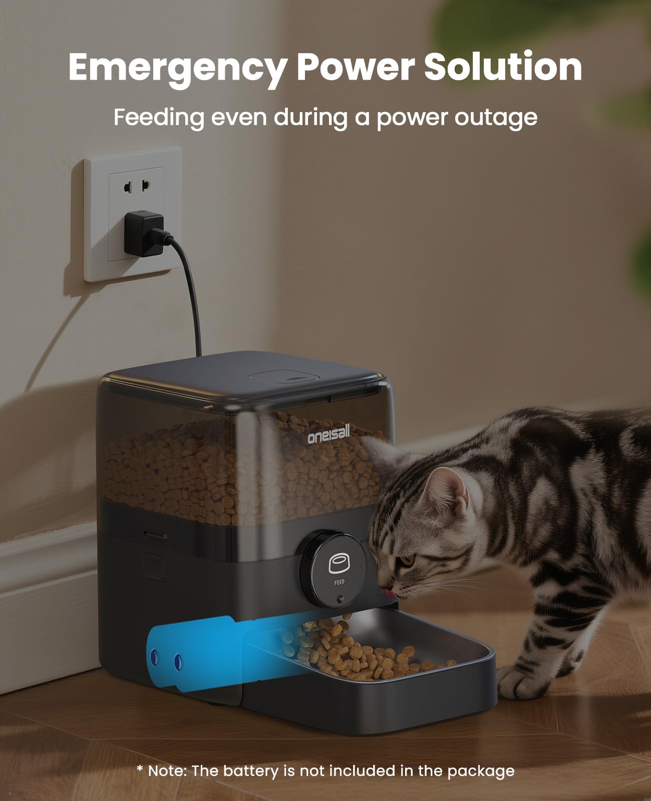 oneisall Automatic Cat Feeder for Large Kibble and Snacks, 12 Cups/3L Timed Pet Feeder for Cats Indoor, Programmable Dry Food Dispenser (Black) - image 8