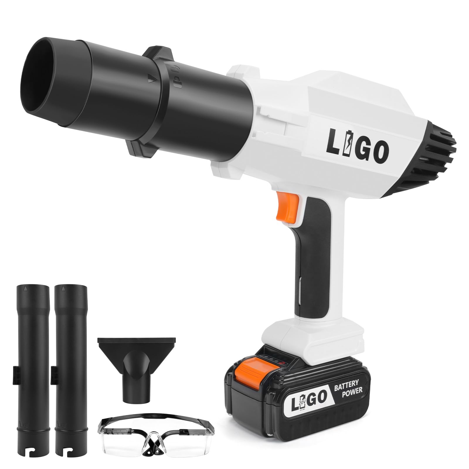 LIGO Cordless Leaf Blower, 125MPH High-Speed Electric Garden Blower with 20V 4.0Ah Battery & Charger, Lightweight Handheld Air Blower for Lawn Care, Snow Removal, Car Drying & Workshop Cleaning