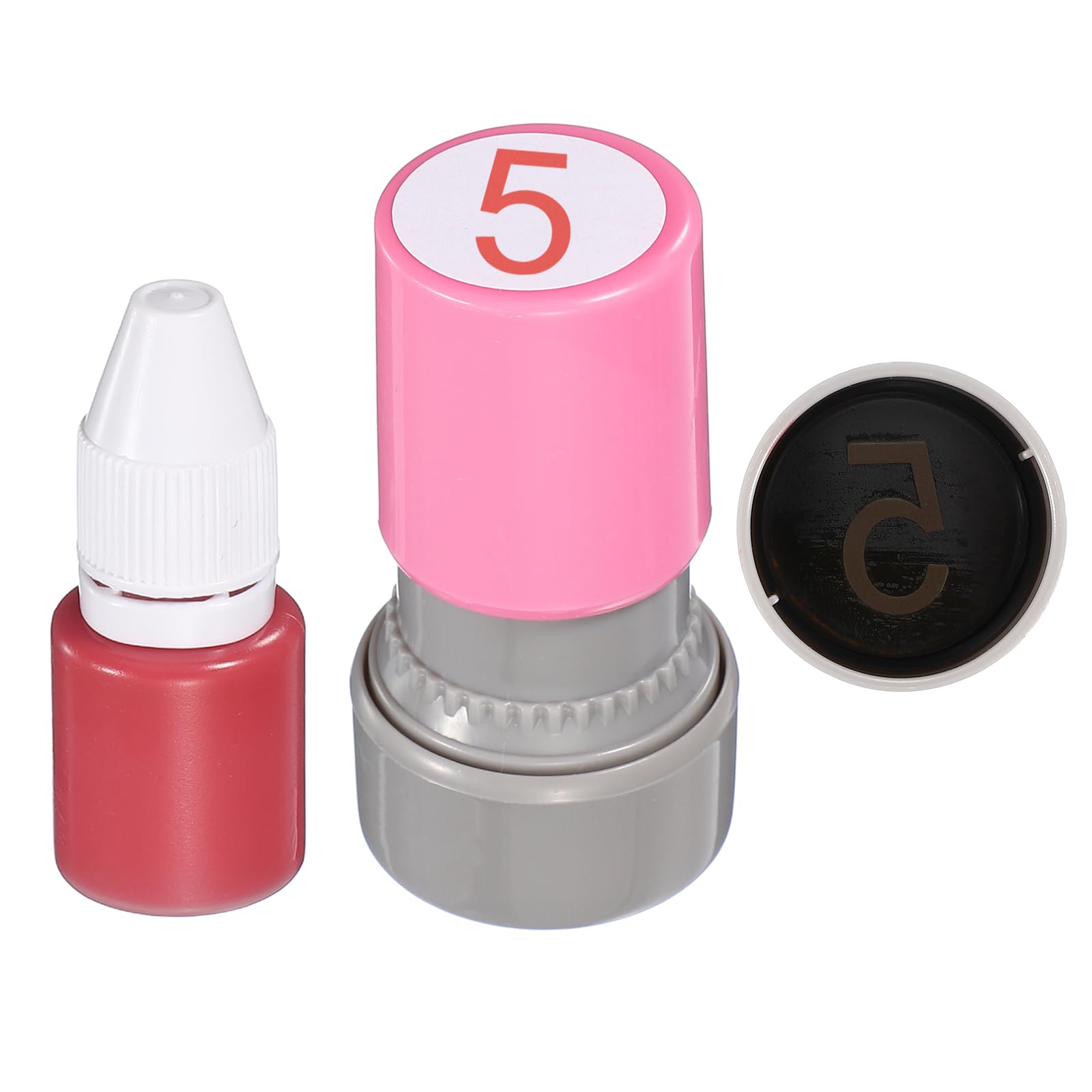 PATIKIL Self Inking Number Stamps, 20mm Numeral 5 Digital Stamps with Refill Red Ink for Notebook Scrapbooking DIY Craft Price Marking Math Learning Office Use, Pink Shell