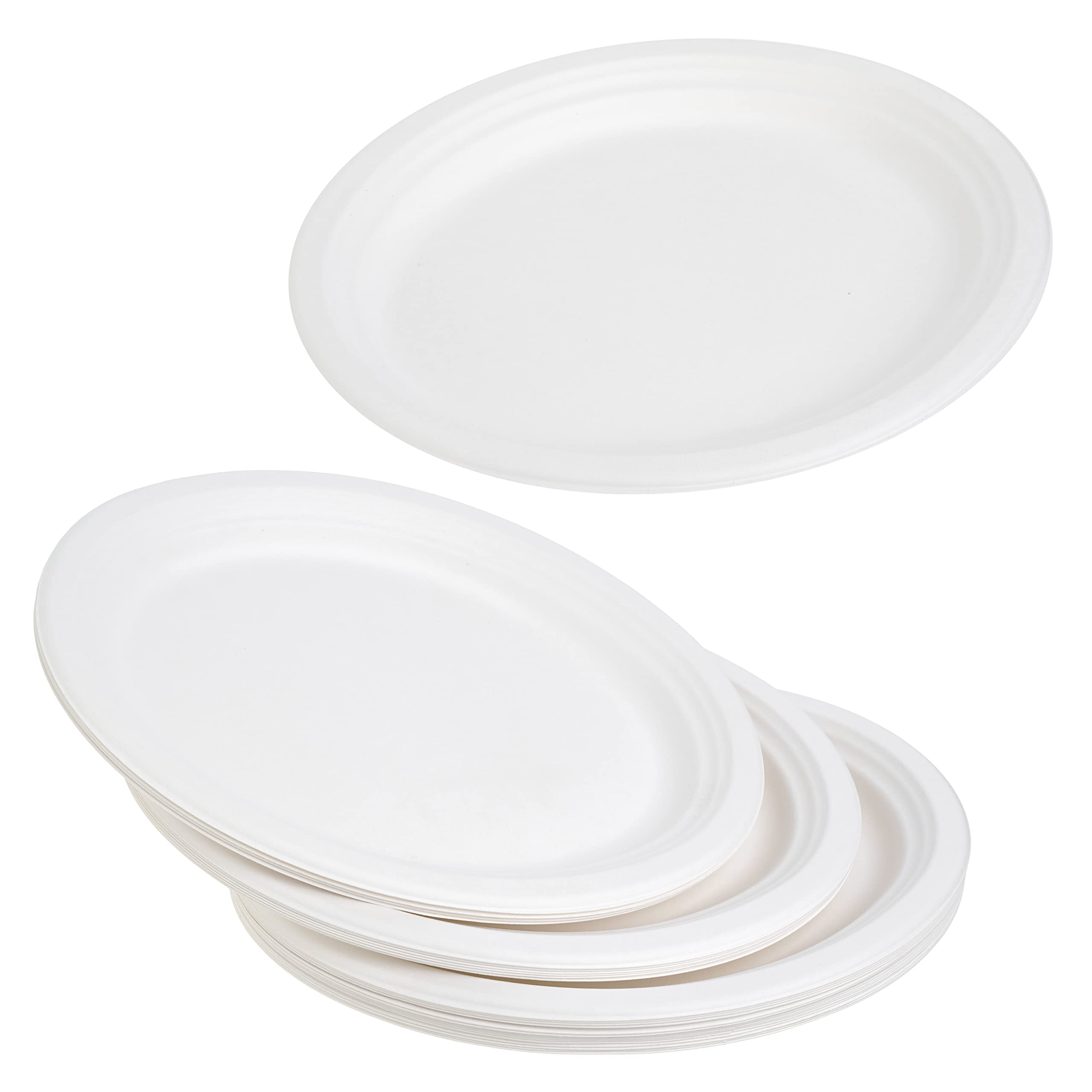 STACKABLES Paquete de 25 bandejas para servir, ovaladas, desechables, color blanco, de caña de azúcar, para fiestas, bodas, catering y fiestas de cumpleaños