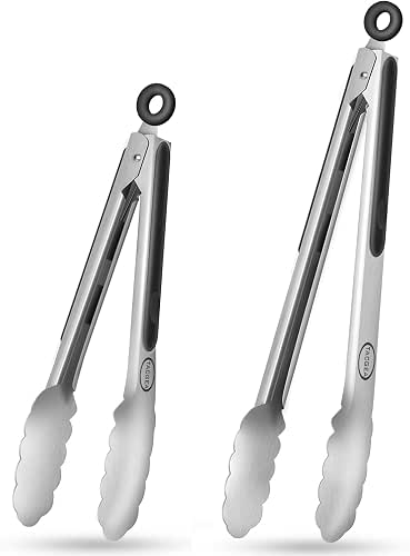 TACGEA Stainless Steel Kitchen Tongs, Silicone Non-slip Grip, Locking Grilling