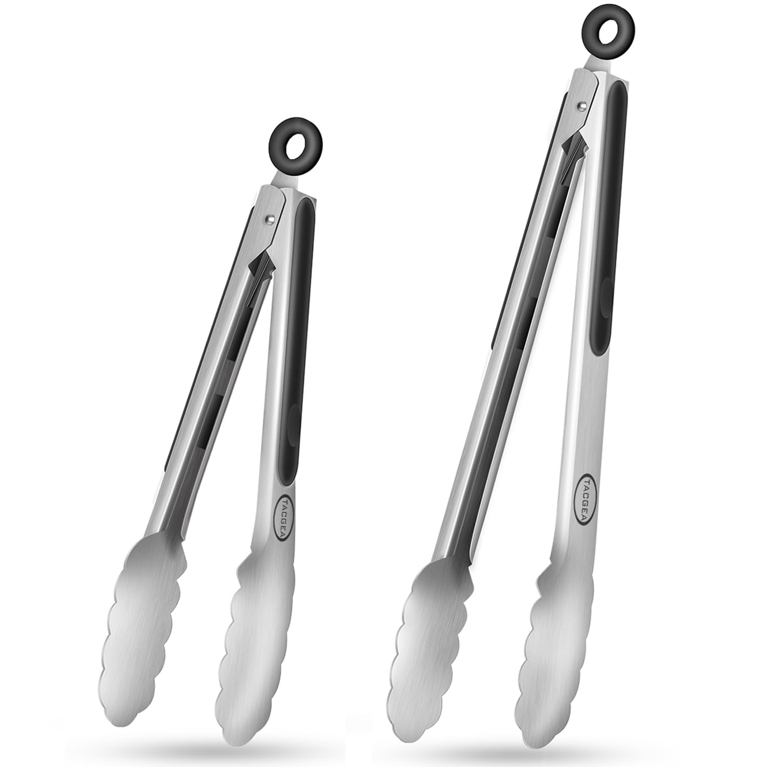 TACGEA Pinzas de cocina de acero inoxidable, agarre antideslizante de silicona, juego de 2 pinzas para alimentos de 9 pulgadas y 12 pulgadas