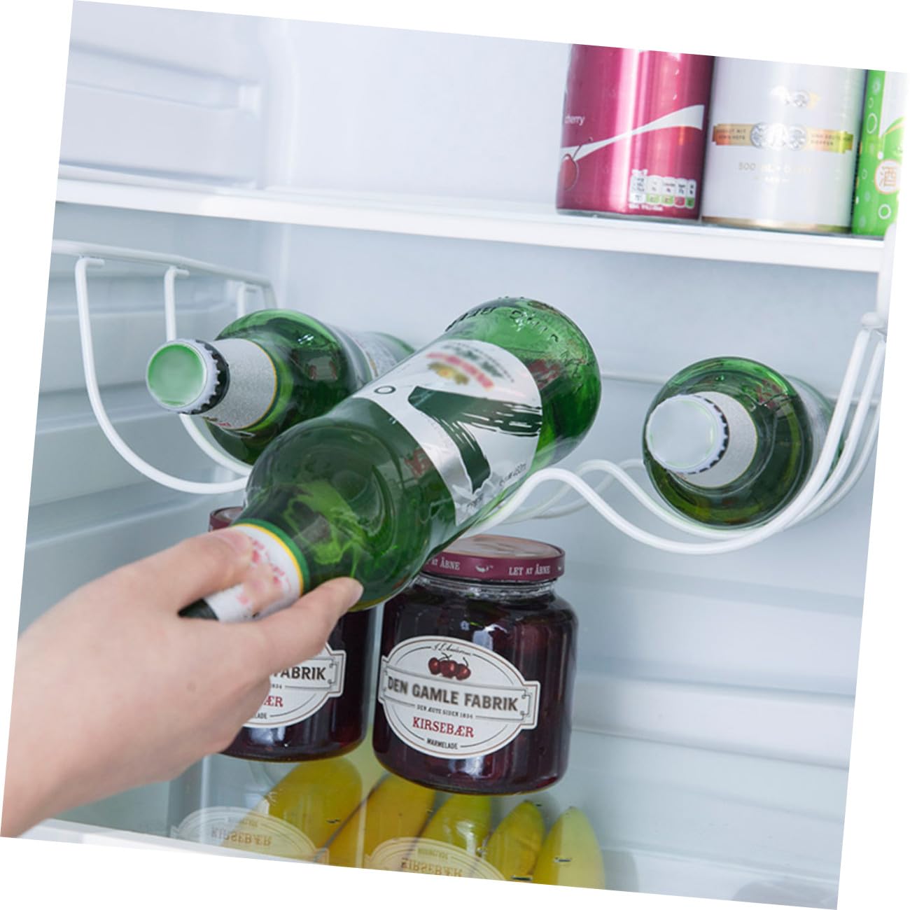 Garneck Organizer Frigorifero in Ferro Bianco Portabottiglie e Porta Lattine, Resistente alla Ruggine e Salvaspazio per Cucina e Frigorifero