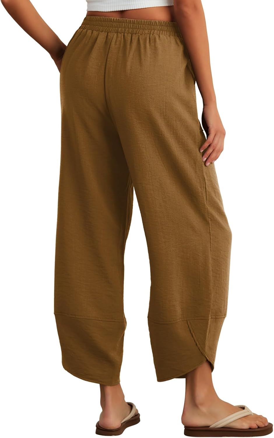 Feiersi Womens Baggy Wide Leg Pants Elastic Waisted Casual Palazzo Harem Pants Summer Beach Trousers - Image 5