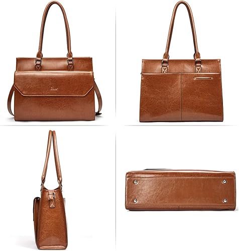 Miniatura 6 de CLUCI Maletín de negocios de cuero de 15.6 pulgadas para mujeres con 2 compartimentos con cremallera bolsa para portátil Oil Wax Leather, Business,