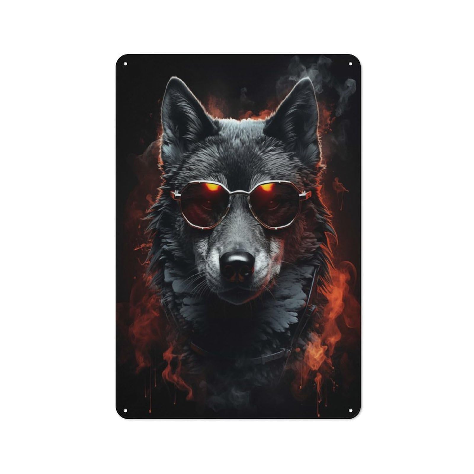 Junmoney Black Wolf In Sunglasses Metal Wall Plaque 30X20cm, Understated Creative Space Decor For Home Office, Reading Corner Or Bedroom