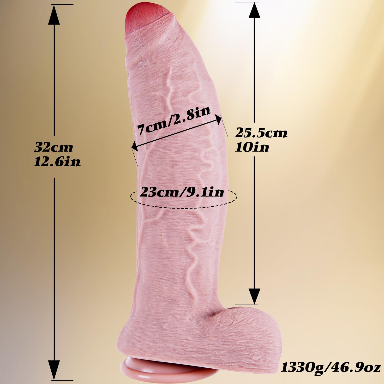 Dildo realistico senza prepuzio extra large da 32 cm, dildo con prepuzio extra large in silicone spesso da 7 cm con ventosa, pene extra lungo XXXL, punto G curvo e ampio plug anale per utenti esperti