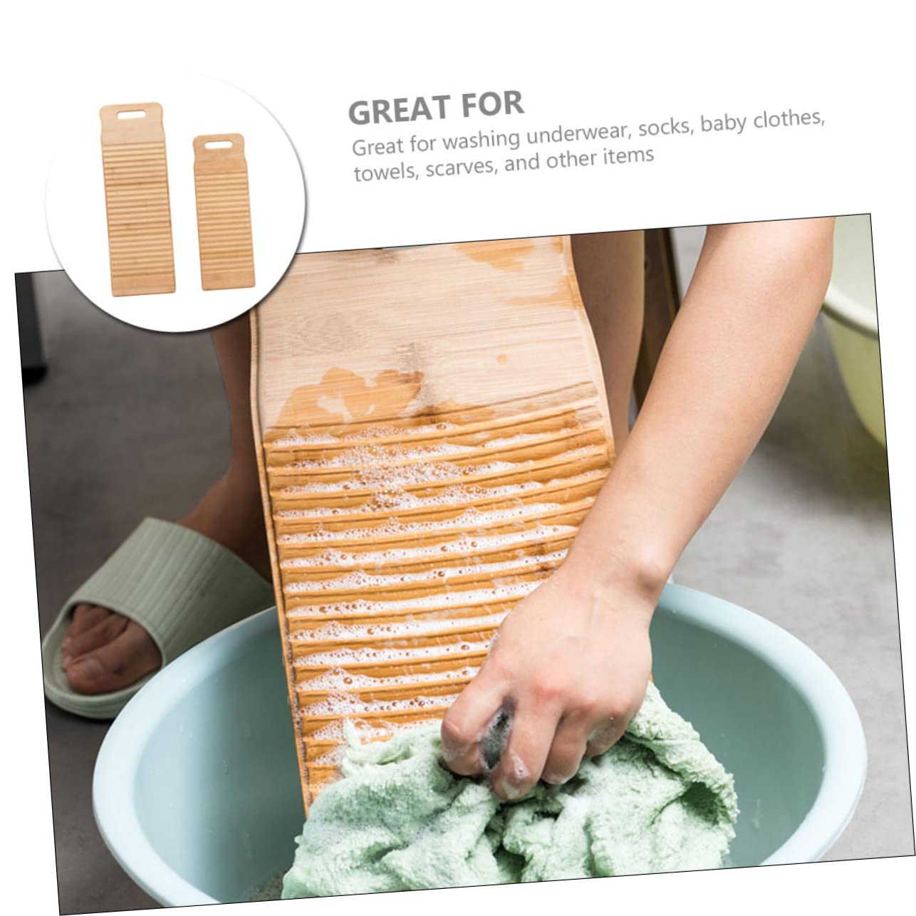 2 Stück Kleines Holzwaschbrett aus Bambus für Wäsche | Beige, Fein und Gratfrei, für Unterwäsche und Handtücher, Reise und Zuhause