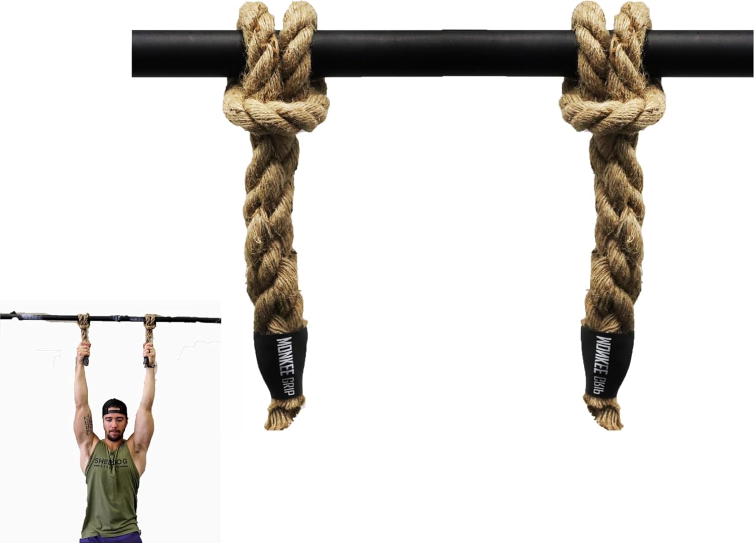 Monkee Grip Original Rope Grips – Enhance Grip Strength & Endurance, Versatile Fitness Accessory for Dumbbells & Barbells, Pull Up Bars Durable & Comfortable Design