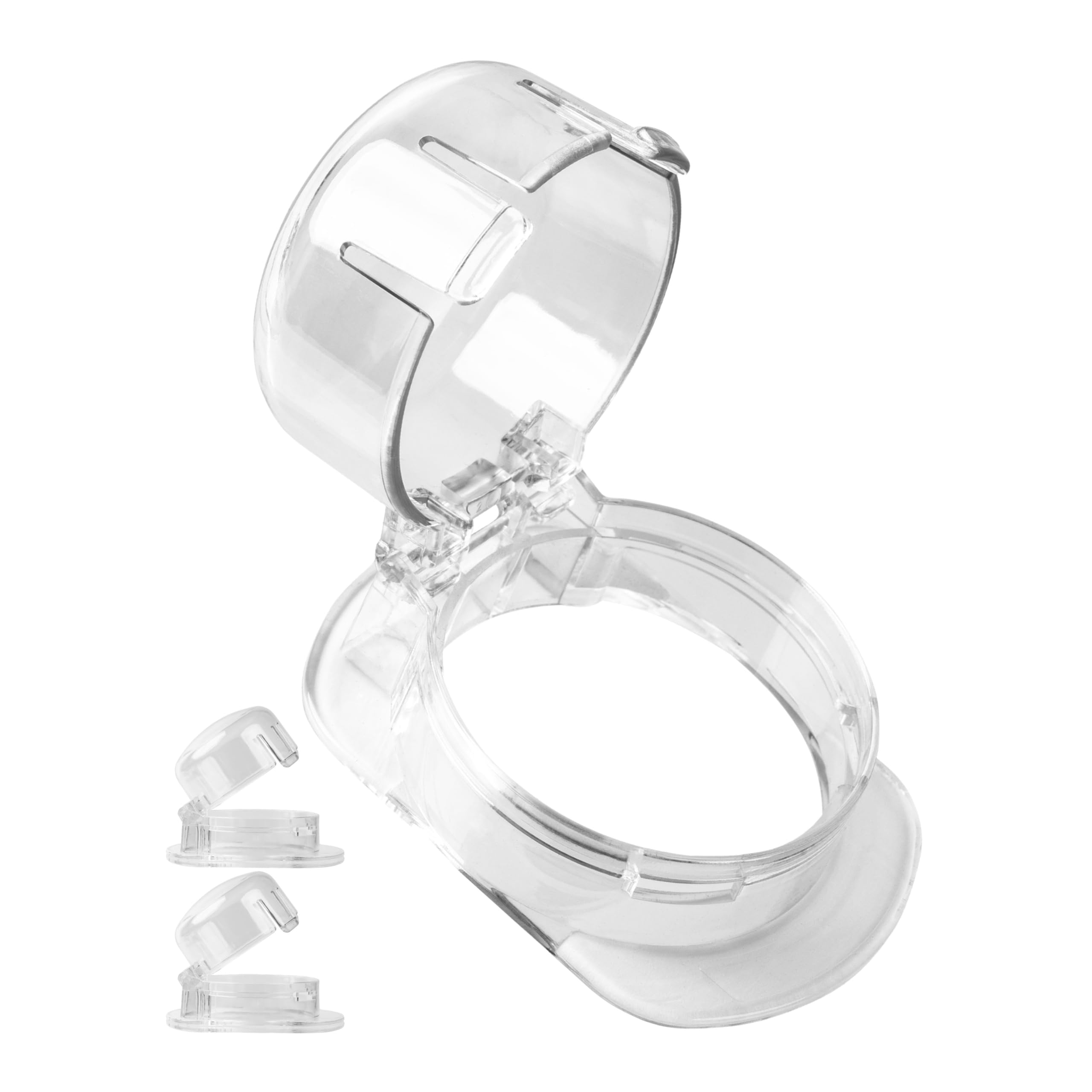 Blokada przed dziećmi do pokręteł kuchenek, 3 szt, przezroczyste, do dużych pokręteł o maks. Ø 52 x 45 mm, rozstaw pokręteł min. 63 mm, blokada panelu sterowania, przycisk blokady przed dziećmi