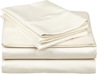 Grandeur Linens 800 Thread Count Four (4) Piece Olympic Queen Size Ivory Solid Bed Sheet Set, 100% Egyptian Cotton, Deep Pocket