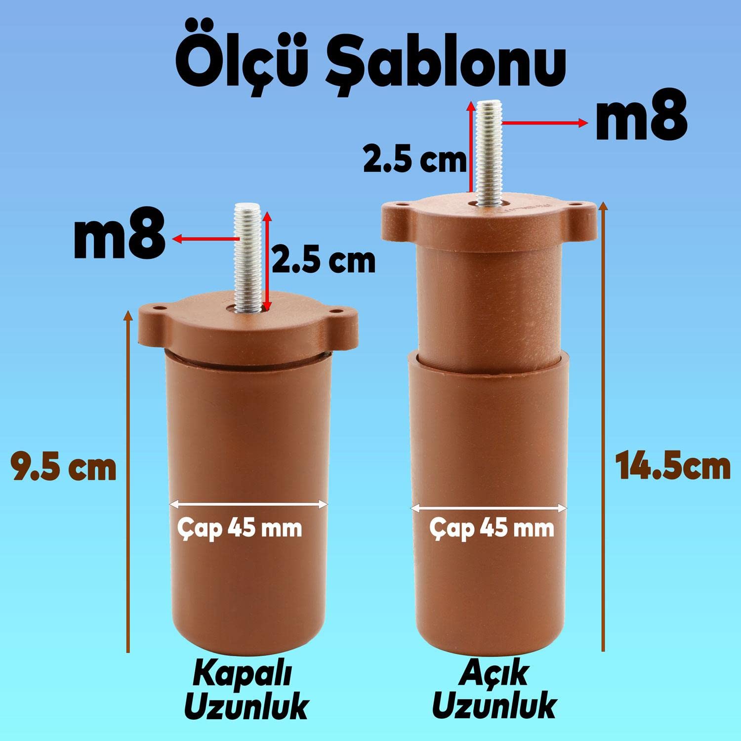 Badem10 Aspen Mobilya Ayağı 12'li Set Robot Süpürge İçin Koltuk Kanepe Destek 12 cm Kahverengi Baza Ayak