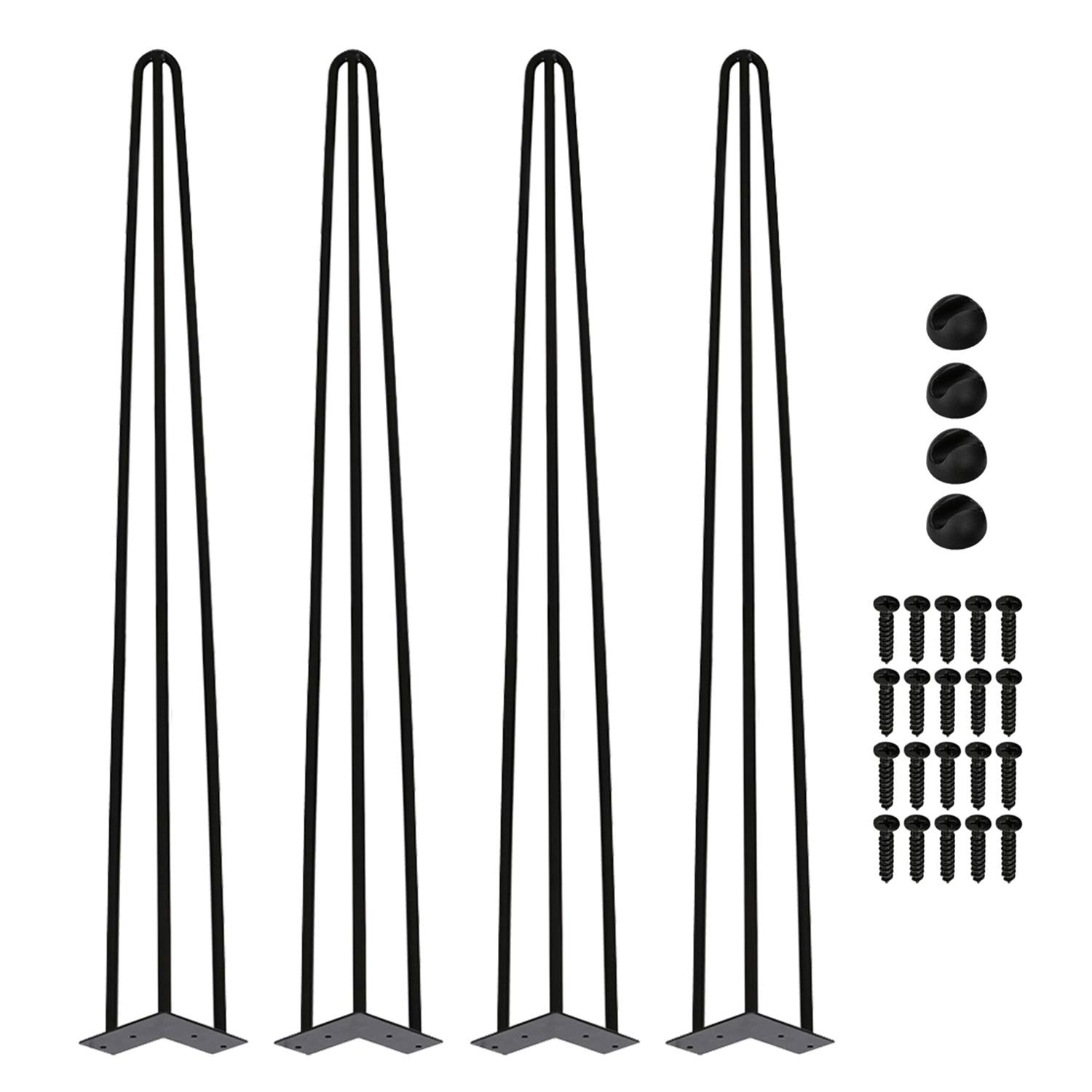 Lospitch Hairpin Leg, czarna 61 cm, nogi do włosów, zestaw 4 sztuk, 3 drążki, nogi do mebli, stelaż stołu, płozy stołowe, do jadalni, biurka, kawy, z ochraniaczami podłogi i śrubami