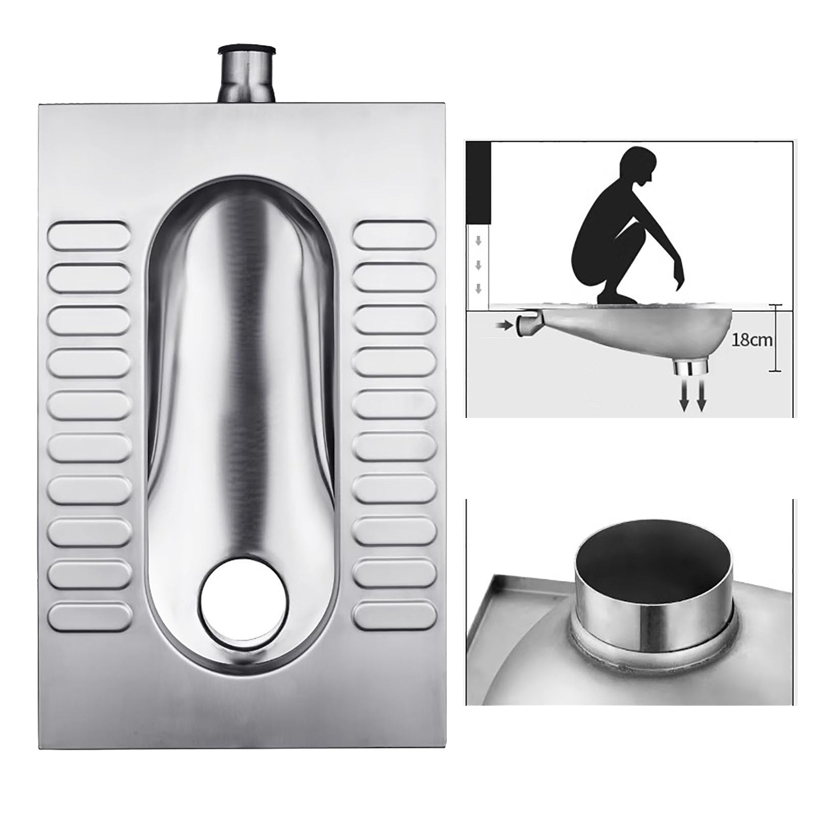 VAYEODEYU 304 Stainless Steel Squat Toilet Odorless for Public and Commercial Bathrooms(A)