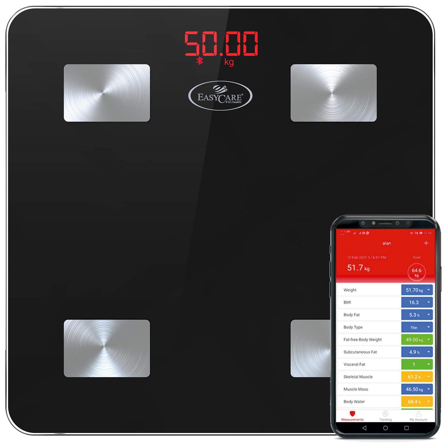EASYCARE | German Tech | Smart Weighing Scale | Bmi Weighing Scale | Backlit Lcd Display | Smart Scale | Weighing Scale With App | Capacity 180 Kg, Black (B0968B9L18) Amazon Price History, Amazon Price Tracker