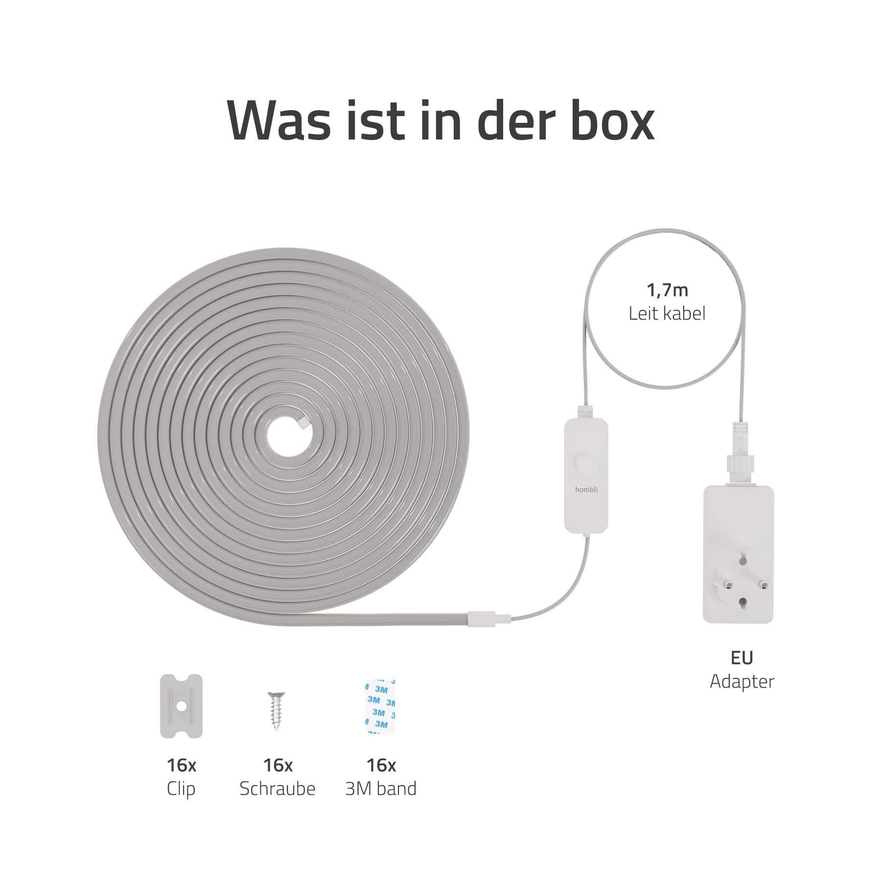 Hombli LED-Lichtstreifen RGBIC, dimmbar, innen & außen, Netzteil, 24 V, 5 m | App-Steuerung, Lichtsteuerung, Für drinnen und draußen, Intensive RGB-Beleuchtung, niederländische Marke für dein Smart Home