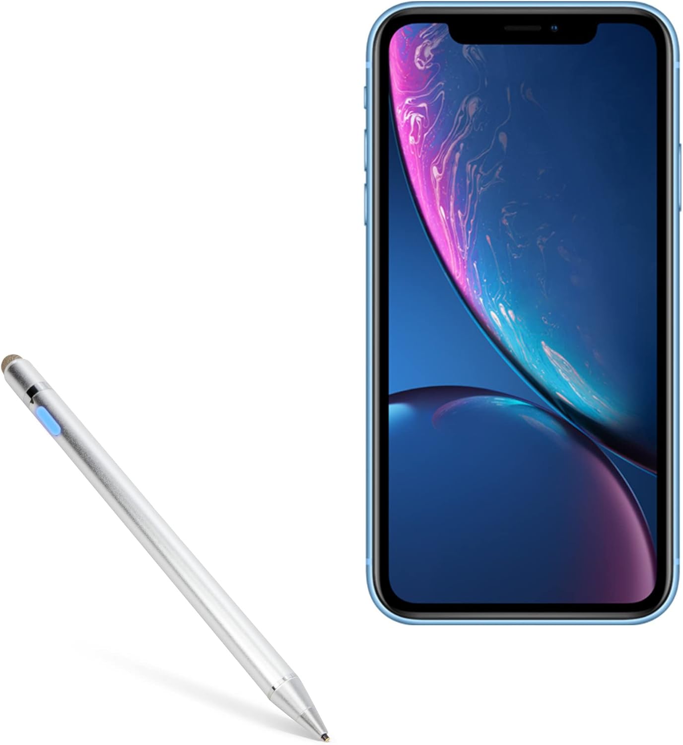 BoxWave Stylus Pen Compatible with Apple iPhone XR - AccuPoint Active Stylus, Electronic Stylus with Ultra Fine Tip - Metallic Silver