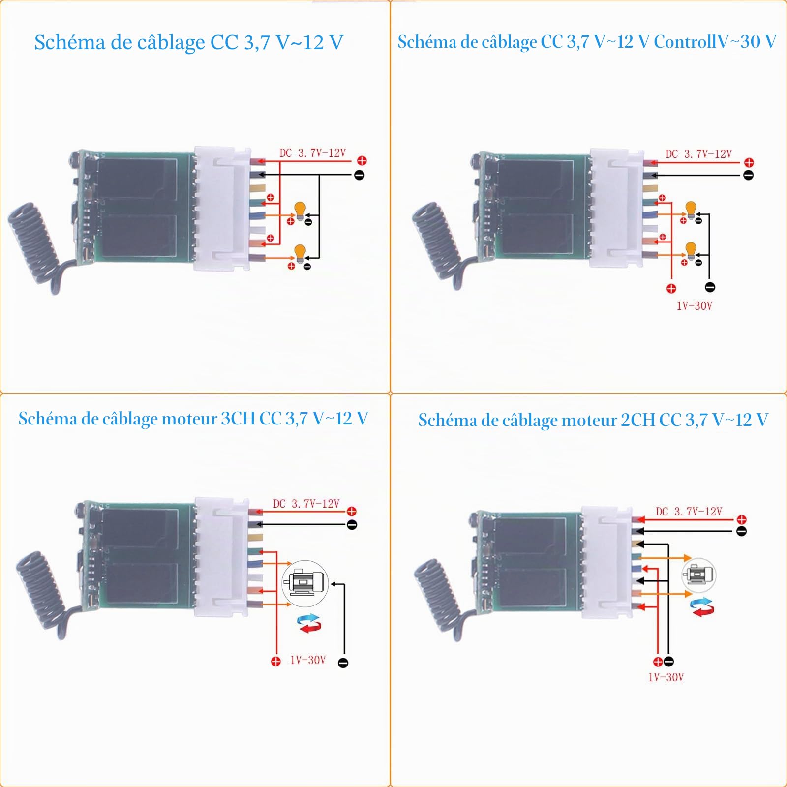 Mini 4V-12V 5V 6V 2 canaux Commutateur de relais Micro-interrupteur d’apprentissage de télécommande sans fil, 433Mhz Contrôle ÉmetteurRécepteur 2CH 4V à 12V Relais ON OFF Circuit (2* Contrôleur)