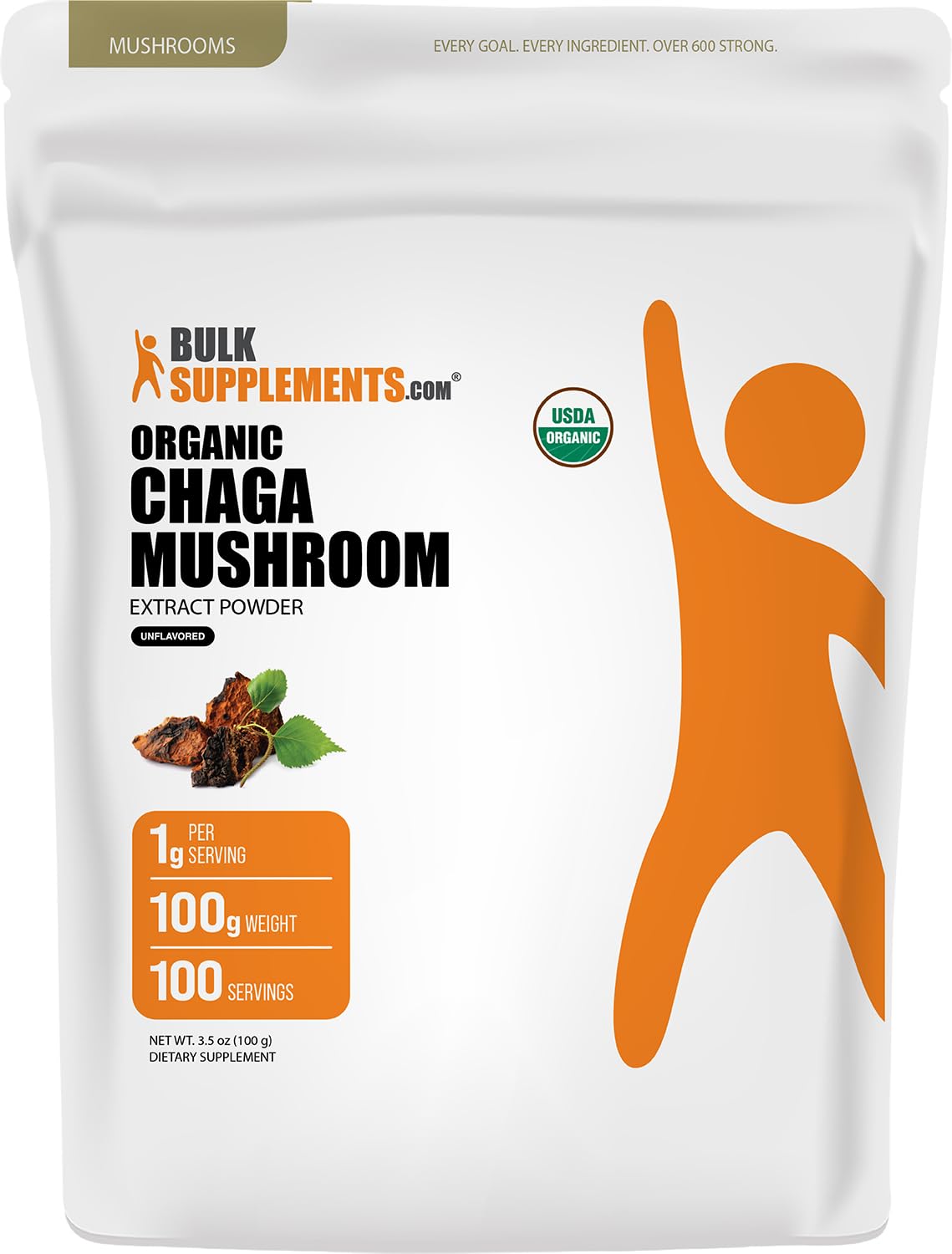 BulkSupplements.com Organic Chaga Mushroom Extract Powder - Organic Chaga Powder, Mushroom Supplement - Gluten Free, 1g per Serving, 100g (3.5 oz) (Pack of 1) 3.5 Ounce (Pack of 1)