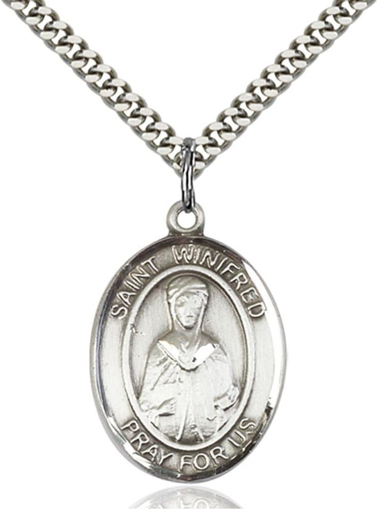 Bonyak Jewelry St. Winifred of Wales Hand-Crafted Oval Medal Pendant in Sterling Silver