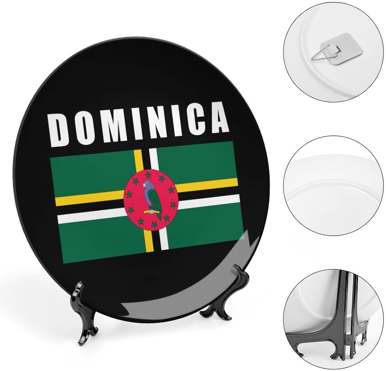 Dominica Dominican Flag Logo Decorative Plates for Display Ceramic Plate Tray with Stand Hanger Home Decor