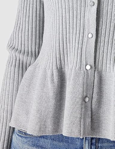 Beautiful Nomad Women Ribbed Sweater Peplum Tops Long Sleeve Crew Neck Button Knitted Cardigan Light Grey #TOP4