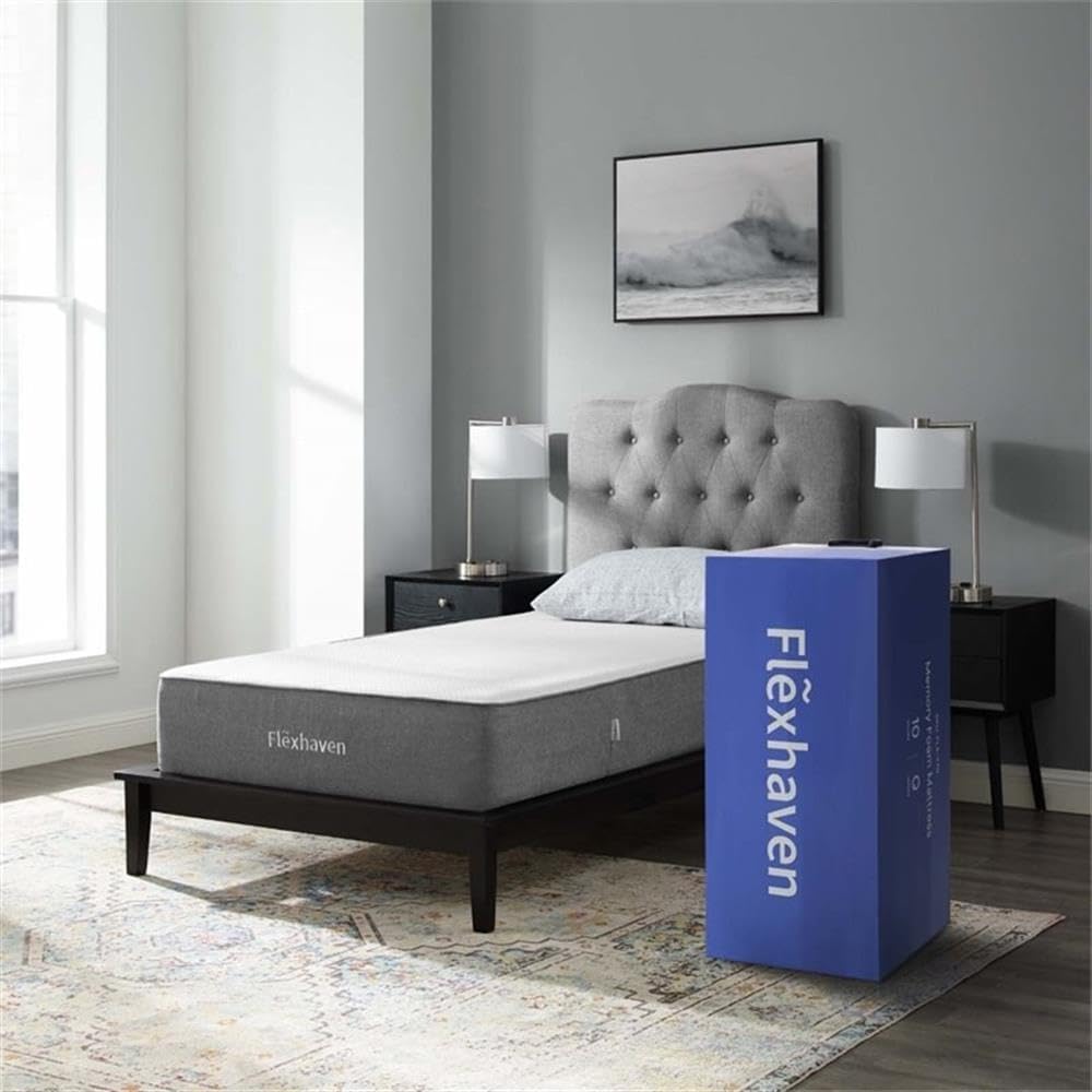 Pemberly Row 10-Inch Memory Foam Twin Mattress, White Finish, Gel-Infused Cooling, CertiPUR-US Certified, Pressure Relief, Ventilated Open-Cell Design, Modern Style Bed-in-a-Box, 75 x 39 Inches