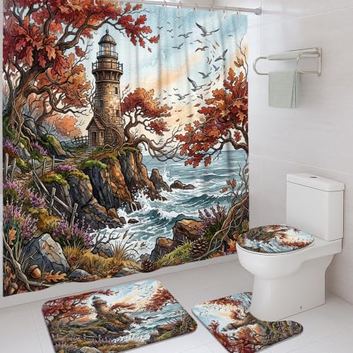 Rideau de douche en tissu imperméable de qualité supérieure avec phare - 2