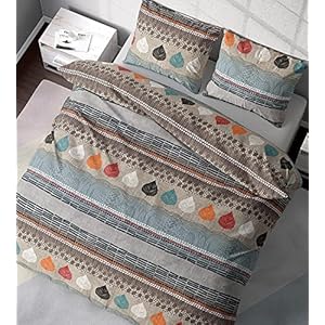 DILIOS Premium Bettwäsche 200×200, 100% Atmungsaktive Angenehme Baumwolle mit Reißverschluss, Renforcé Braun Blau Bereich, 3teilig Bettbezug 200 x 200 cm + 2 Kissenbezug 80 x 80