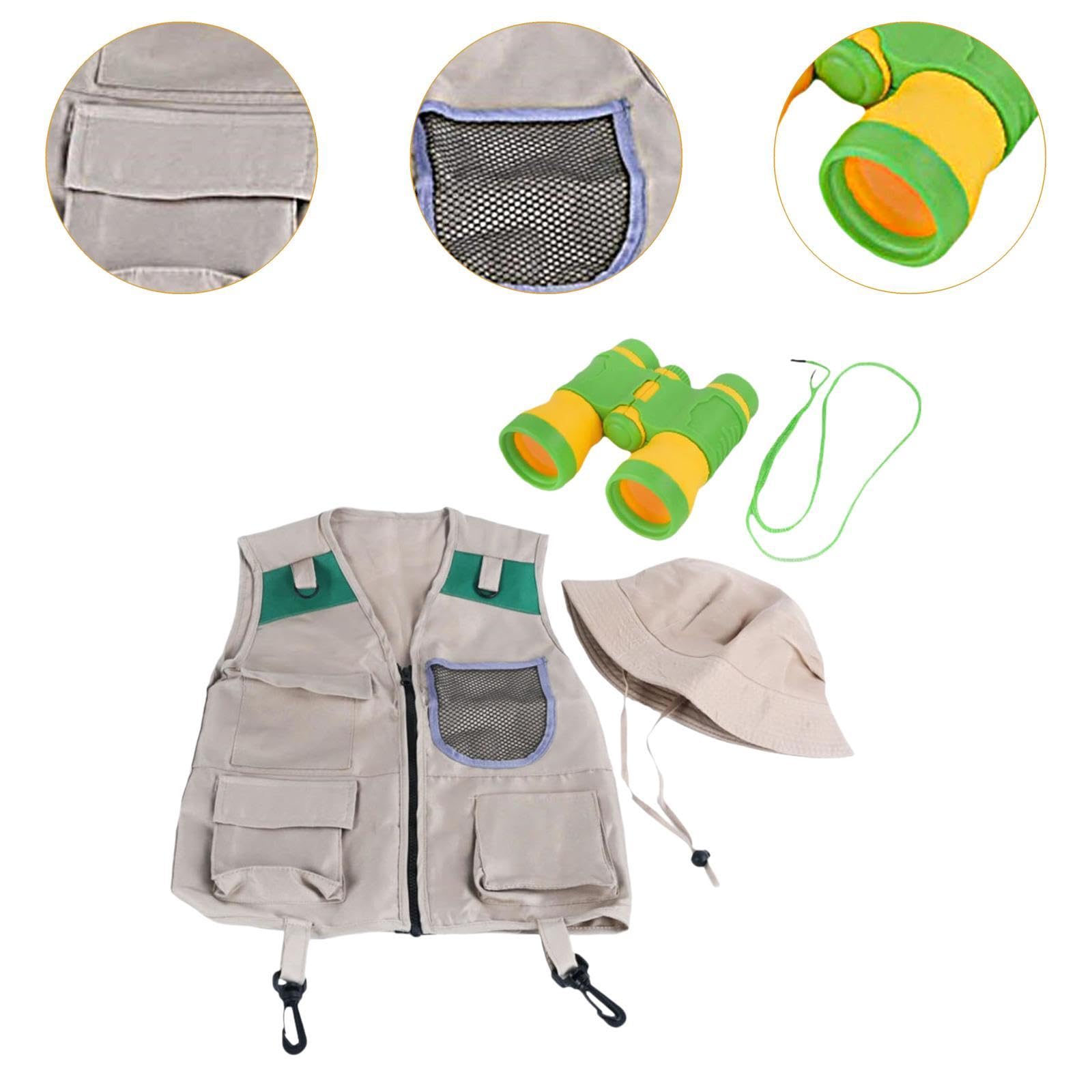 Sharplace Kits Explorer Kit Camping Adventure Binoculars de Juguete Gat Gear Camping Gear for Children, Chaleco de Malla