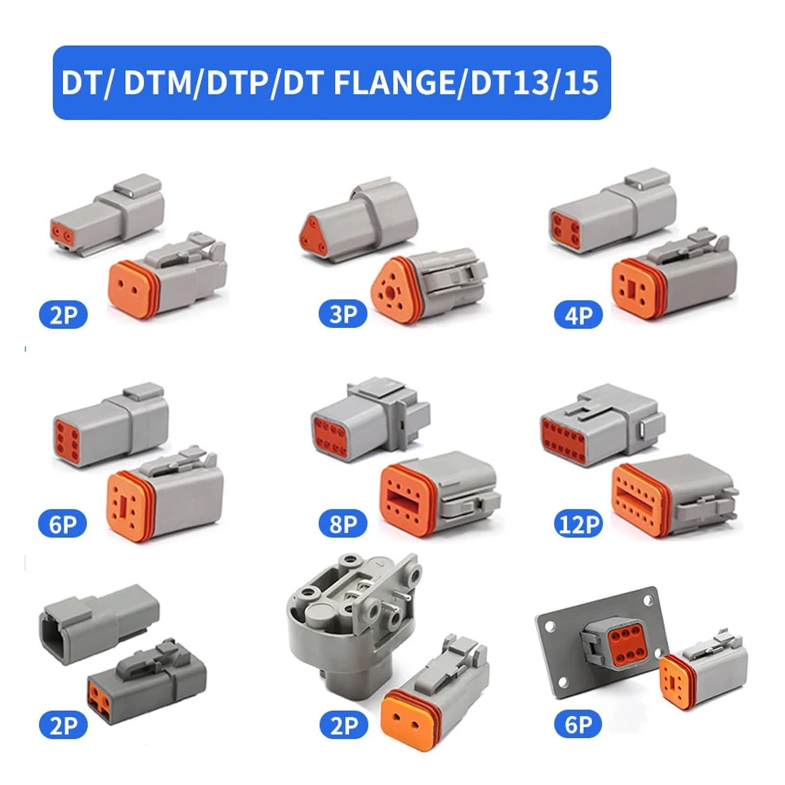 5/10/100 Set Connettore DT/DTM/DTP/DT15/DT13 Deutch Connettore Maschio DT06-2S Connettore Impermeabile DT04-2P Spina Femmina(DT Flange,10 SETS_12P)