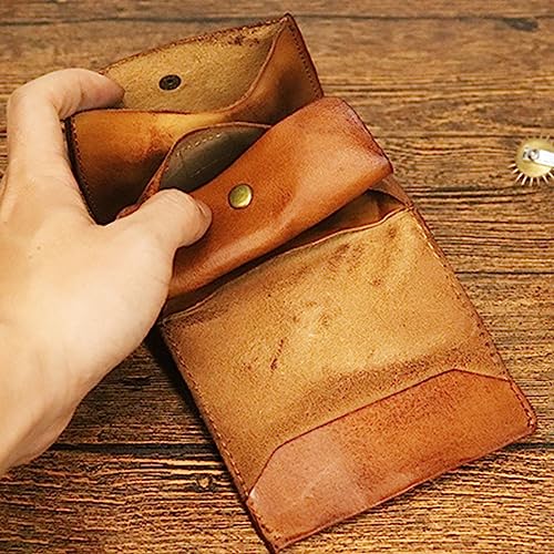 1PCS Leather Change Purse Drawstring Coin Purse Leather Coin Purse for Women Triple Compartment Leather Coin Purse (Brown)3