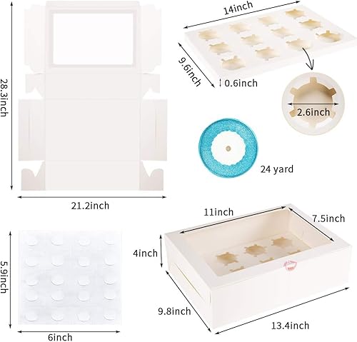 Miniatura 3 de YunKo Paquete de 15 docenas de cajas de magdalenas blancas con ventana para 12 magdalenas o magdalenas